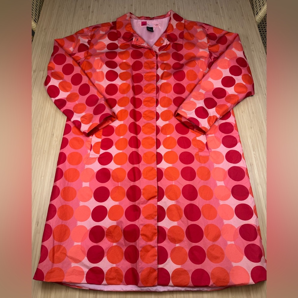 Vintage 90s Mossimo Supply Co. Pink and Red Polkadot Trench Rain Coat Sz M